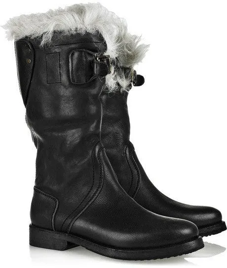 2010 Washed Leather 'Explorer' Boots with Sheep Fur Lining