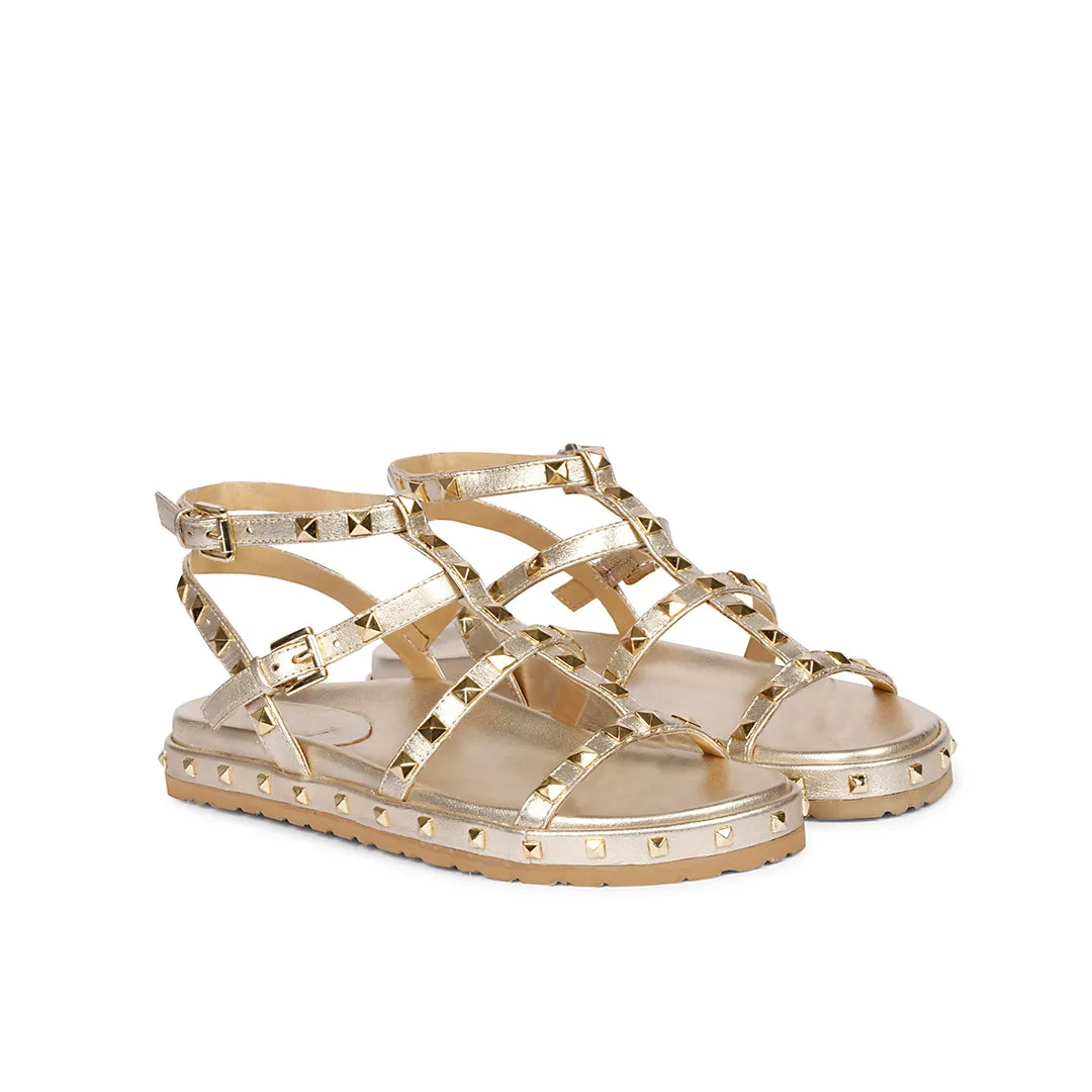 Alicia Studded Strappy Platin Leather Sandals