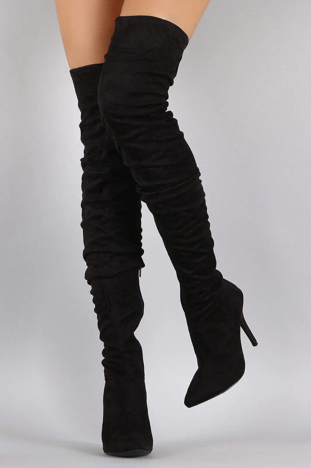 Anne Michelle Suede Slouchy Pointy Toe Over-The-Knee Stiletto Boots