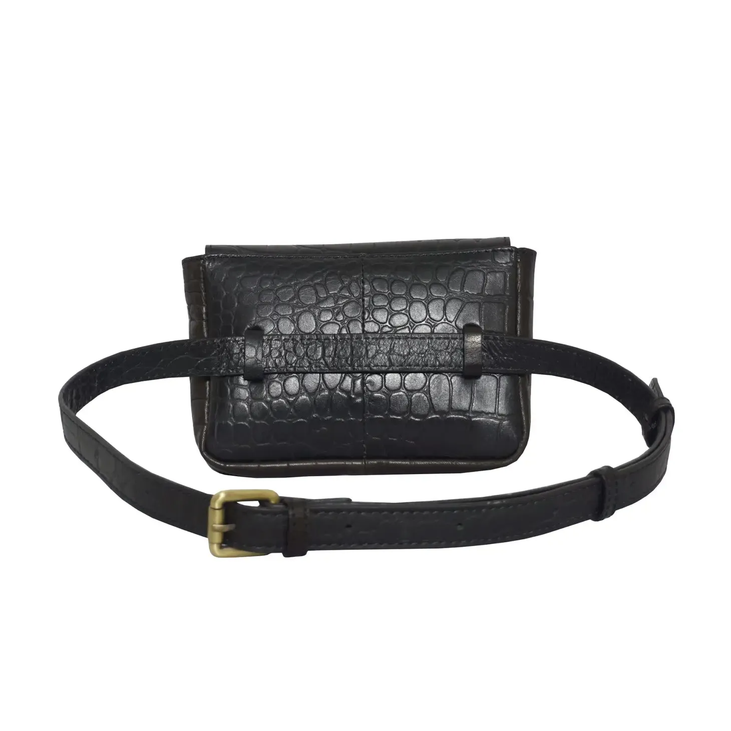 Black Croc Leather Waist Belt Festival Bag