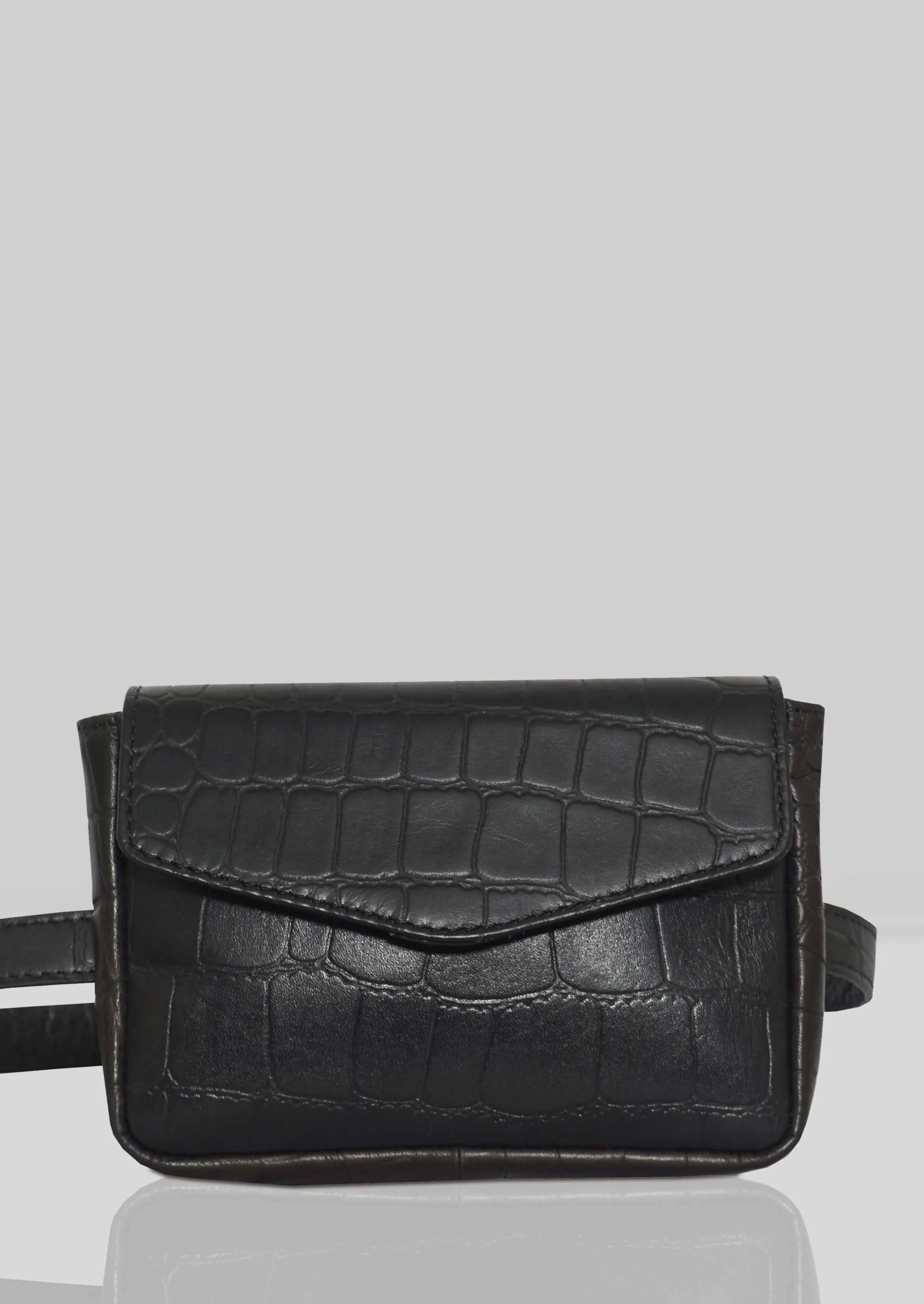 Black Croc Leather Waist Belt Festival Bag