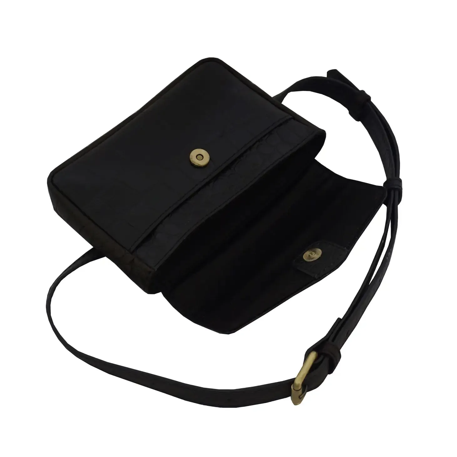 Black Croc Leather Waist Belt Festival Bag