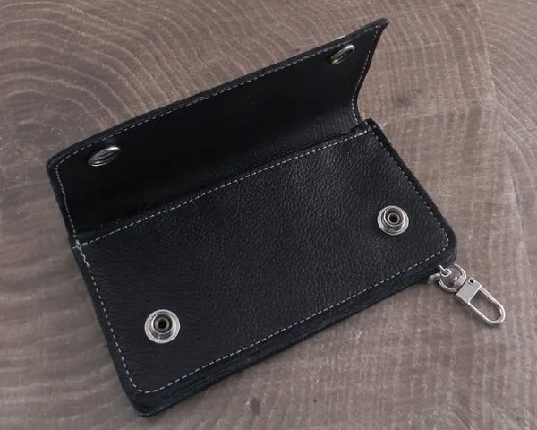 Black Soft Leather Biker Wallet with Piping