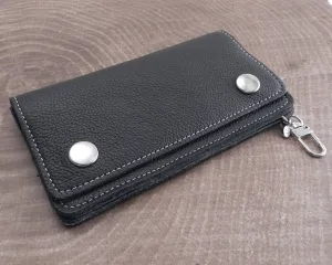 Black Soft Leather Biker Wallet with Piping