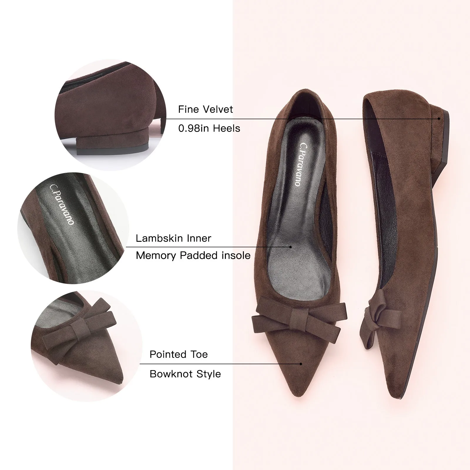 Bowknot Suede Flats (Aida) Chocolate