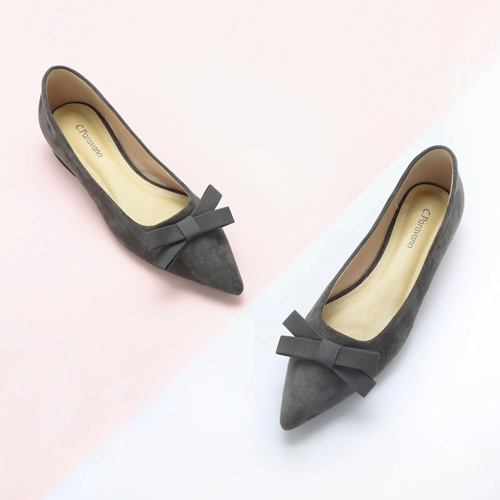 Bowknot Suede Flats (Aida) Grey