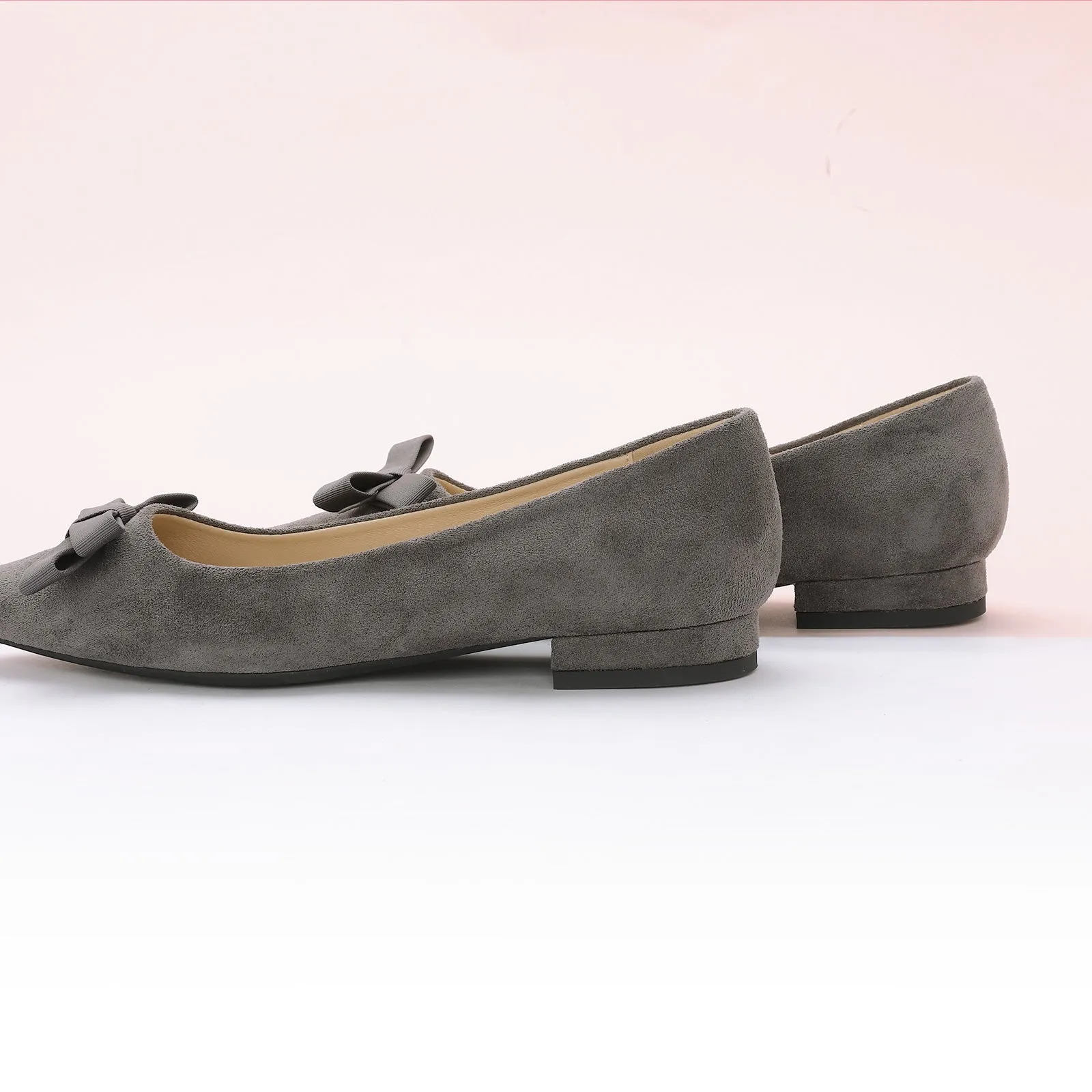 Bowknot Suede Flats (Aida) Grey