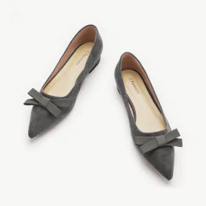 Bowknot Suede Flats (Aida) Grey