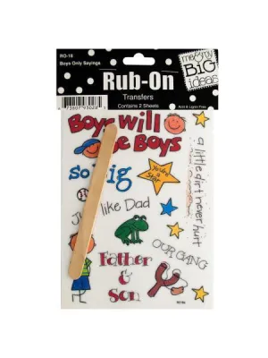 Boys Only Sayings Rub-On Transfers (Available in a pack of 24)