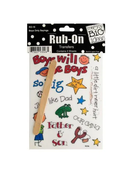 Boys Only Sayings Rub-On Transfers (Available in a pack of 24)