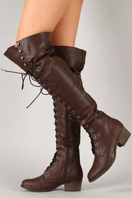 Breckelle Combat Lace Up Over-The-Knee Boots