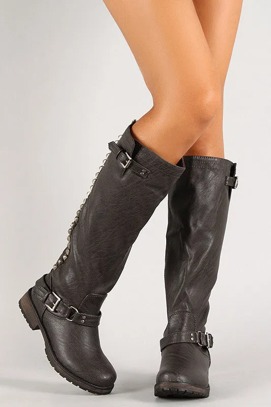 Breckelle Studded Buckle Riding Knee High Boot