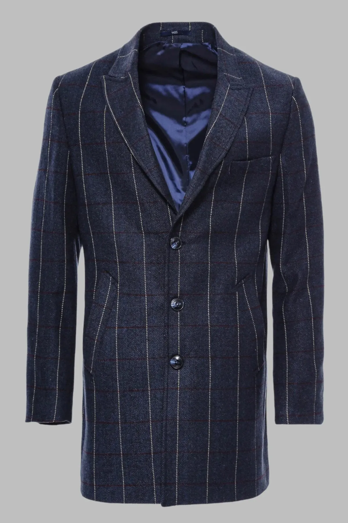 Checked Navy Blue Men Coat - Wessi