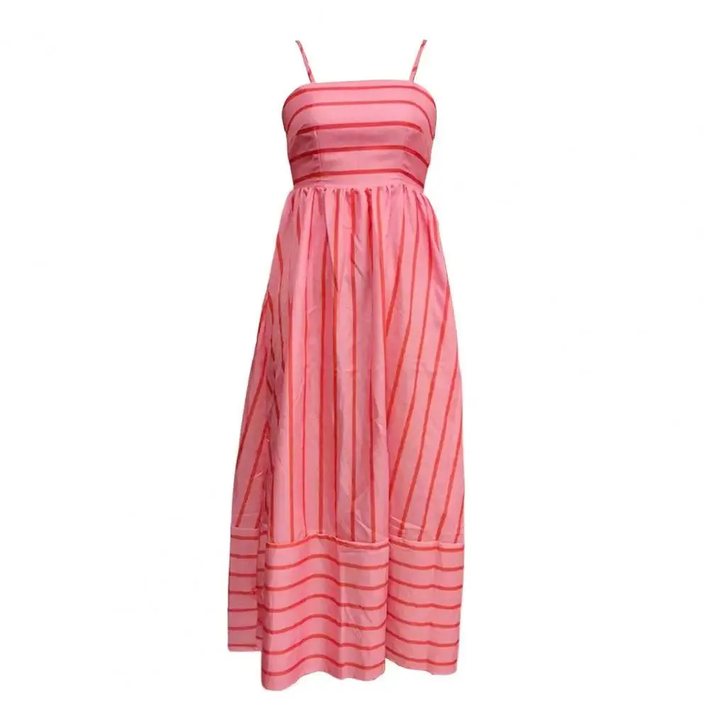 Chic Striped Backless Maxi Sundress with A-line Silhouette for Summer Beach Getaways