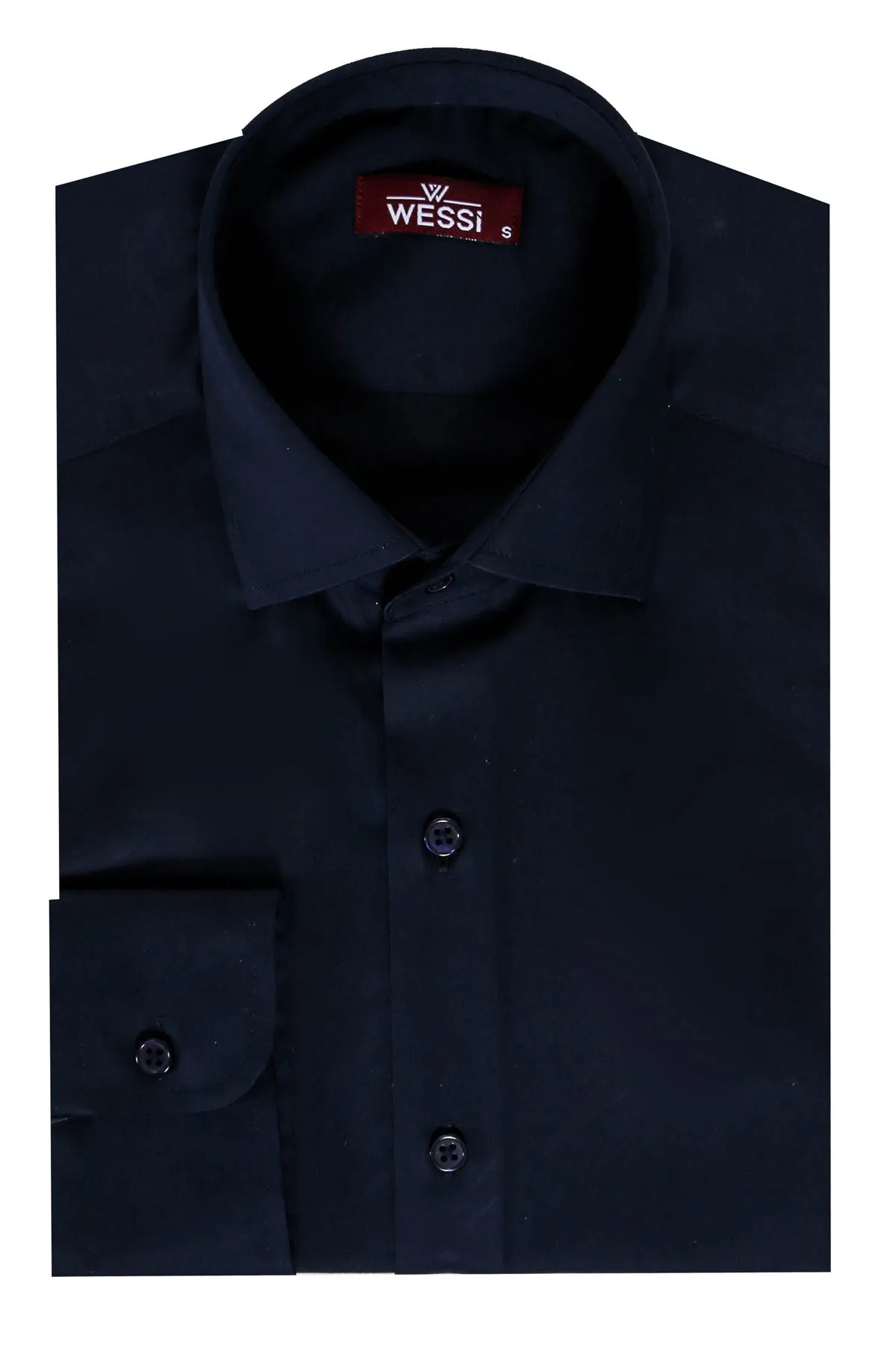 Cotton Satin Slim Fit Long Sleeves Plain Navy Blue Men Shirt - Wessi