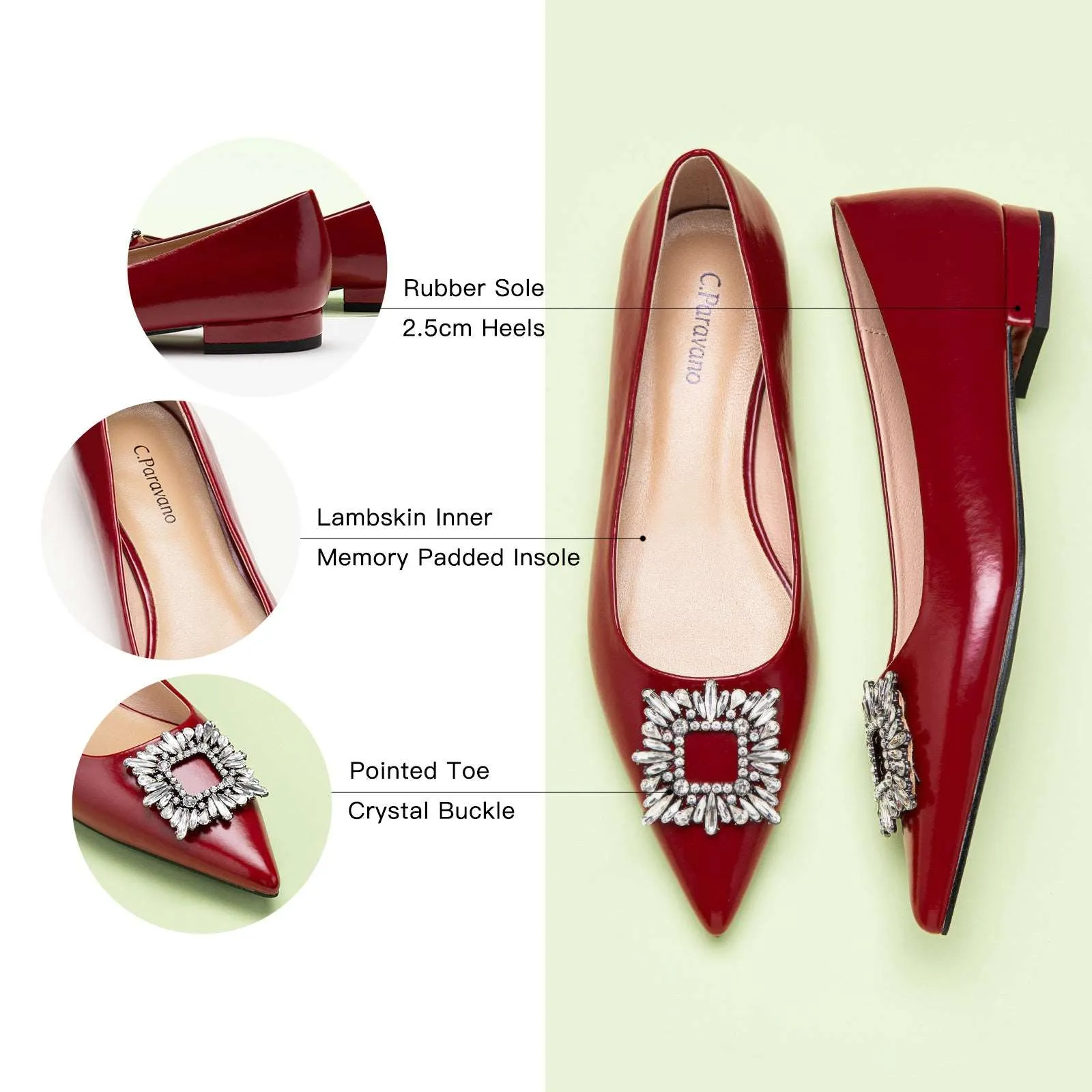 Crystal Buckle Flats (Aida) Red