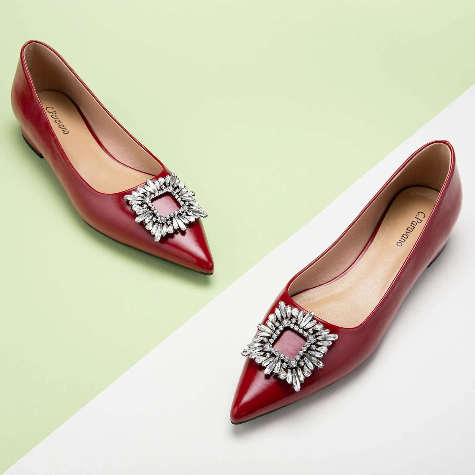 Crystal Buckle Flats (Aida) Red