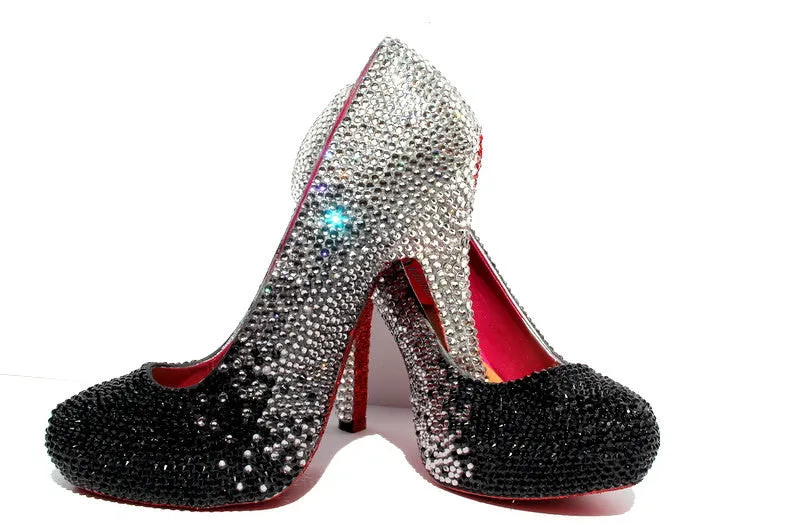 Custom Ombre Black/Sliver Crystal Heels