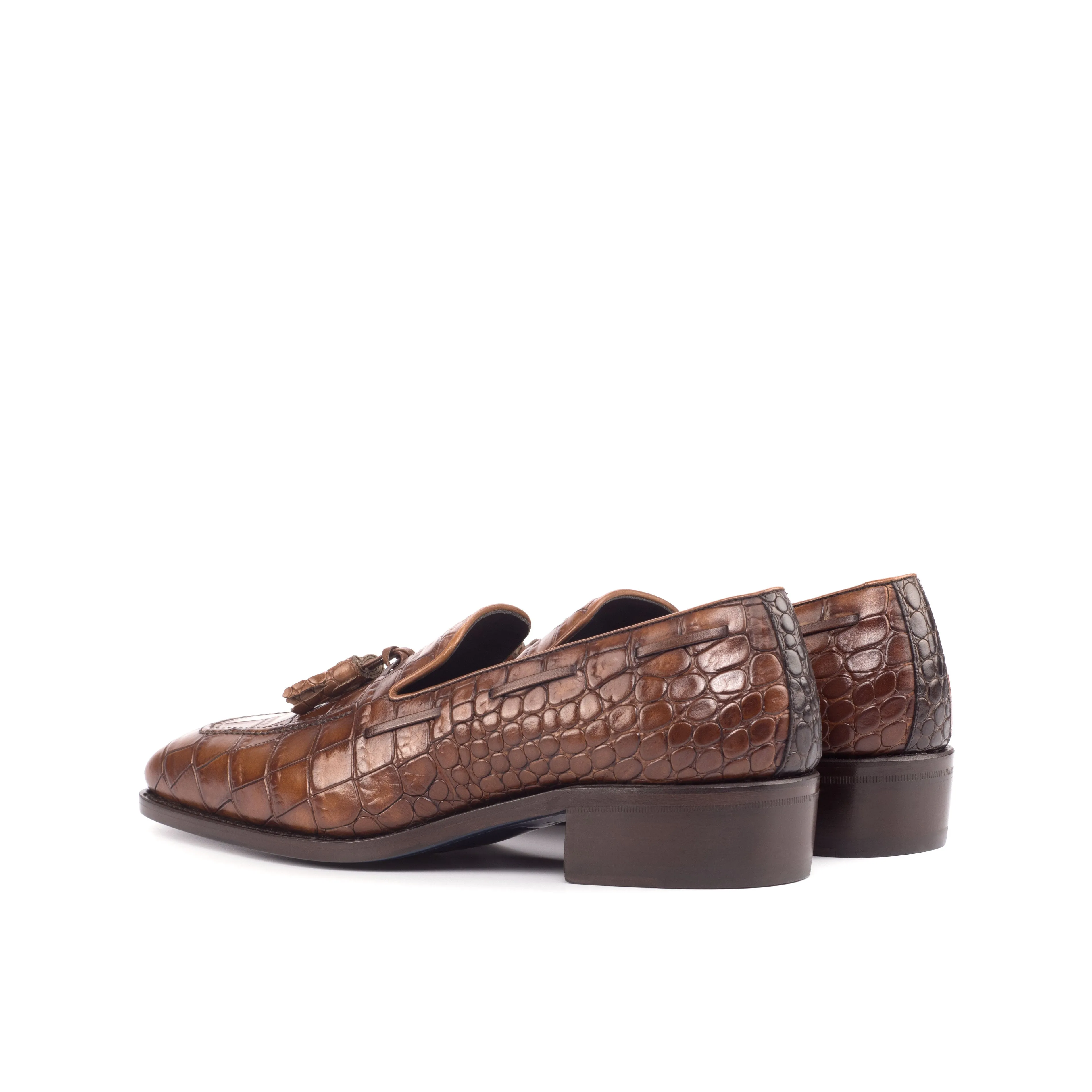 DapperFam Luciano in Dark Brown / Med Brown Men's Embossed Italian Leather Loafer