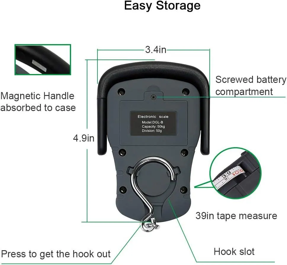 Digital Hanging Luggage Scale with Comfortable Handle and Large Hook, 110Lb/50Kg