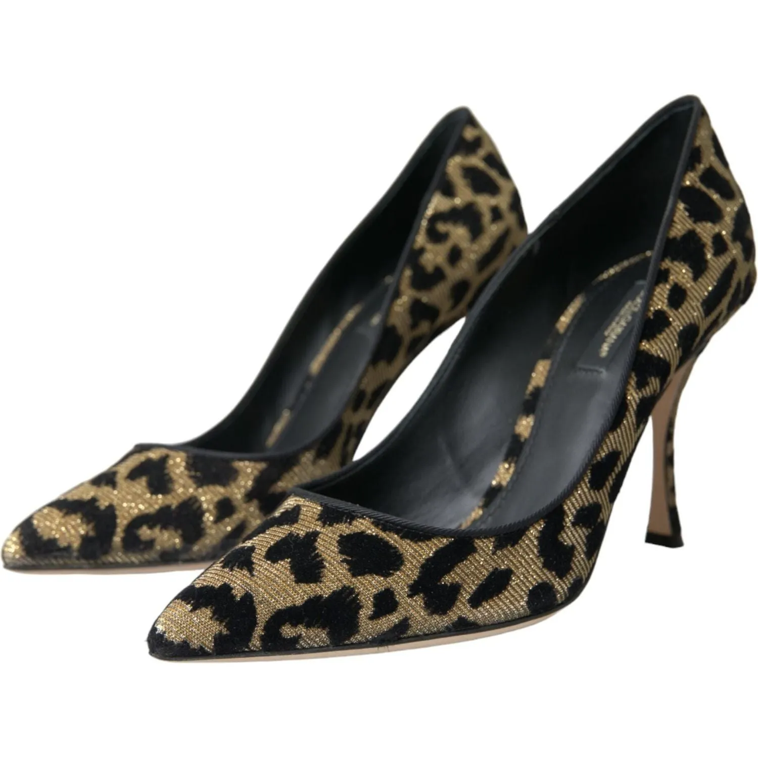 Dolce & Gabbana Black Gold Leopard Lurex Heels Pumps Shoes