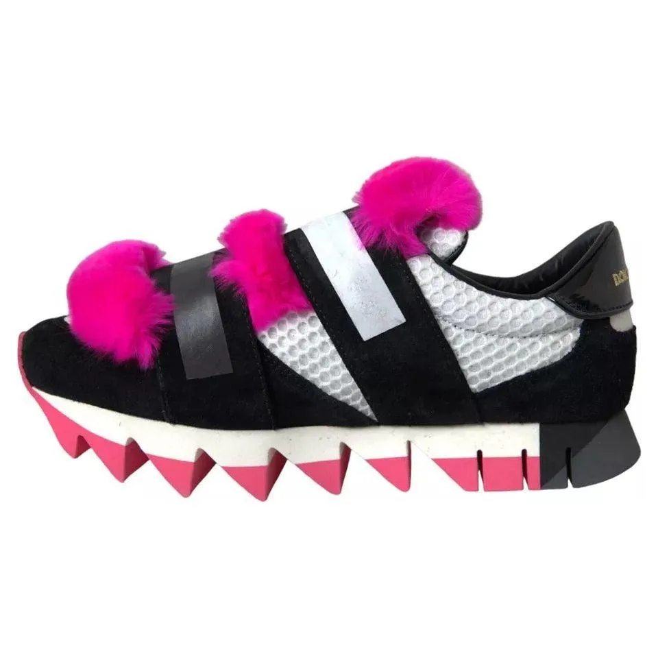 Dolce & Gabbana Black Pink Neoprene Stretch Shark Sneakers Shoes