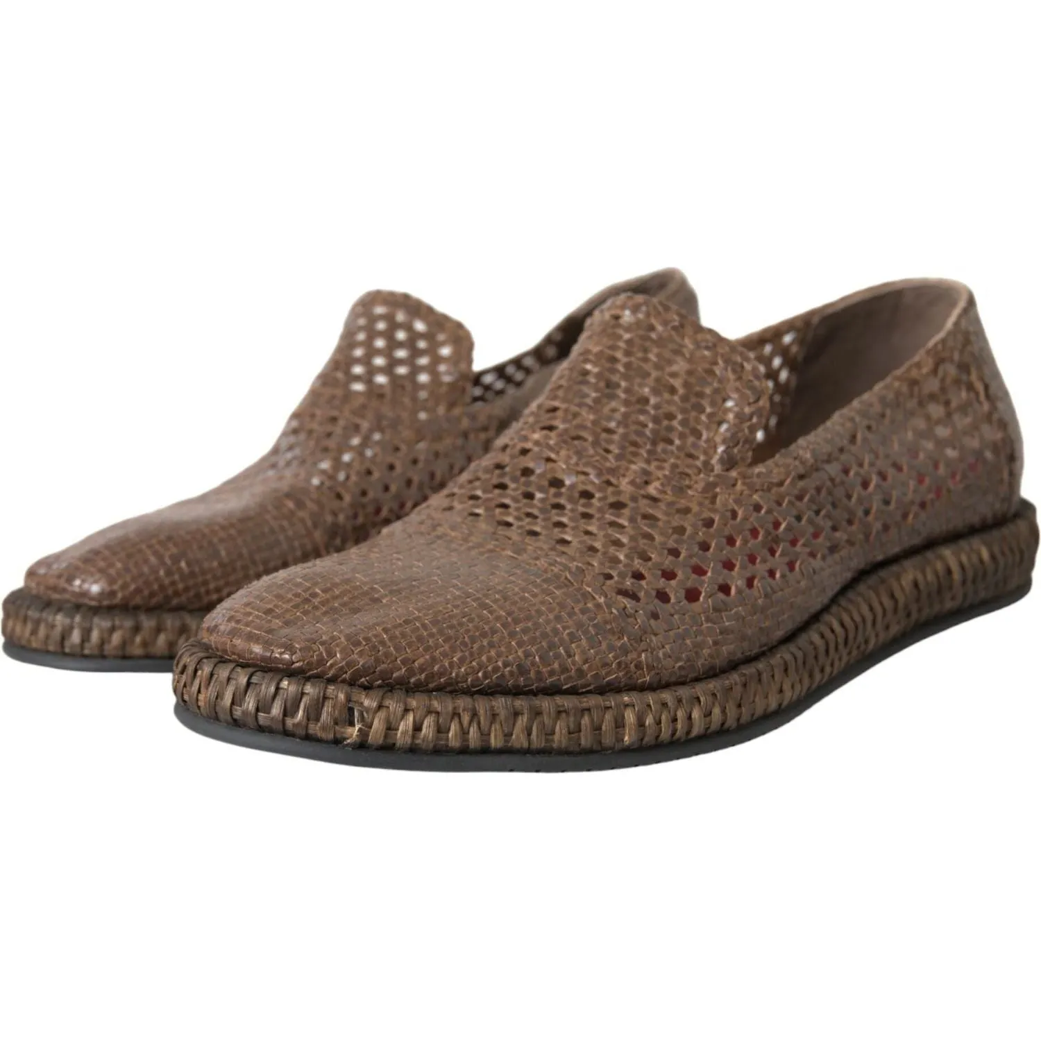 Dolce & Gabbana Brown Woven Leather Loafers Casual Shoes