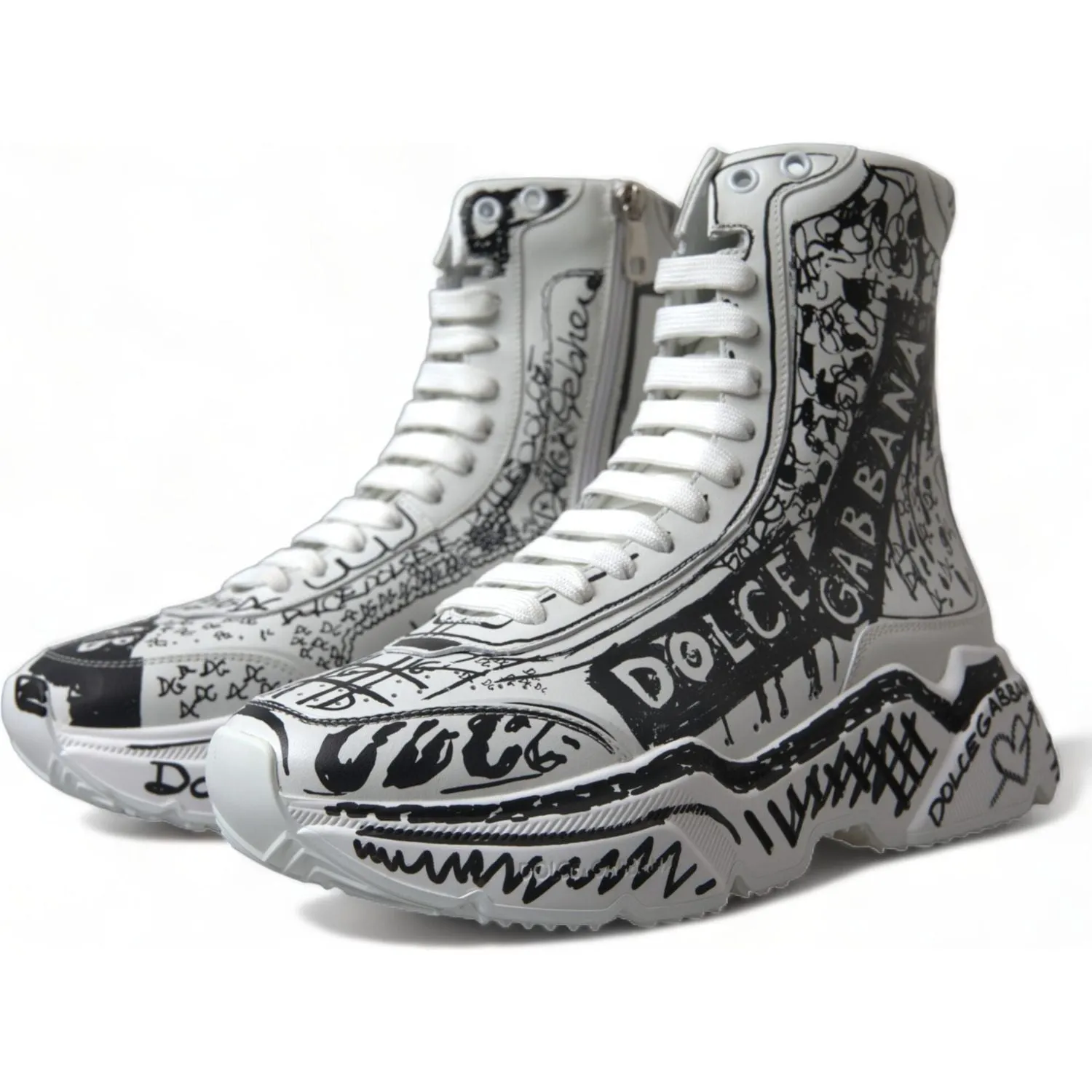 Dolce & Gabbana Daymaster Graffiti Print Mid Top Sneakers