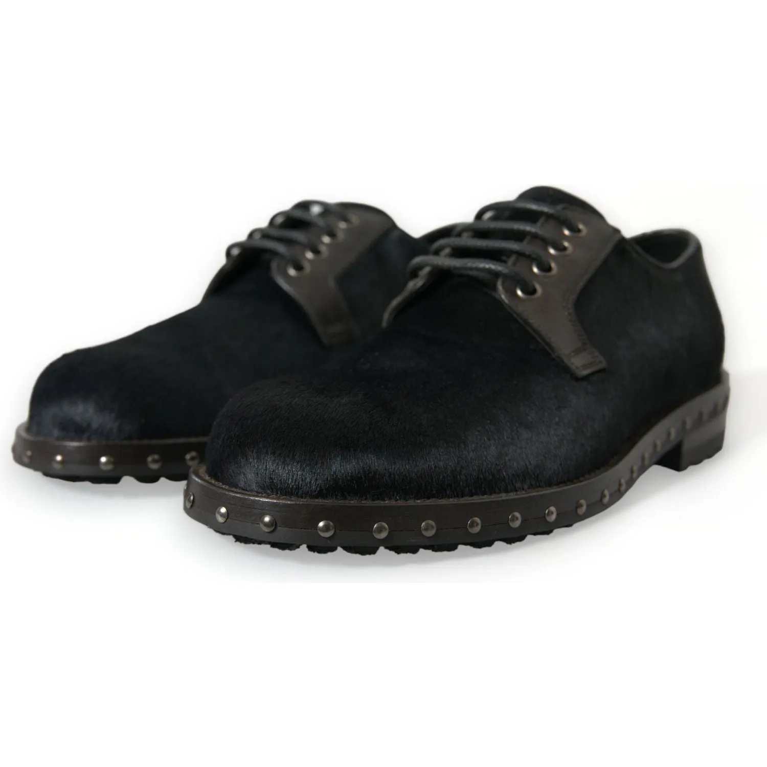 Dolce & Gabbana Elegant Black Calf Fur Derby Shoes