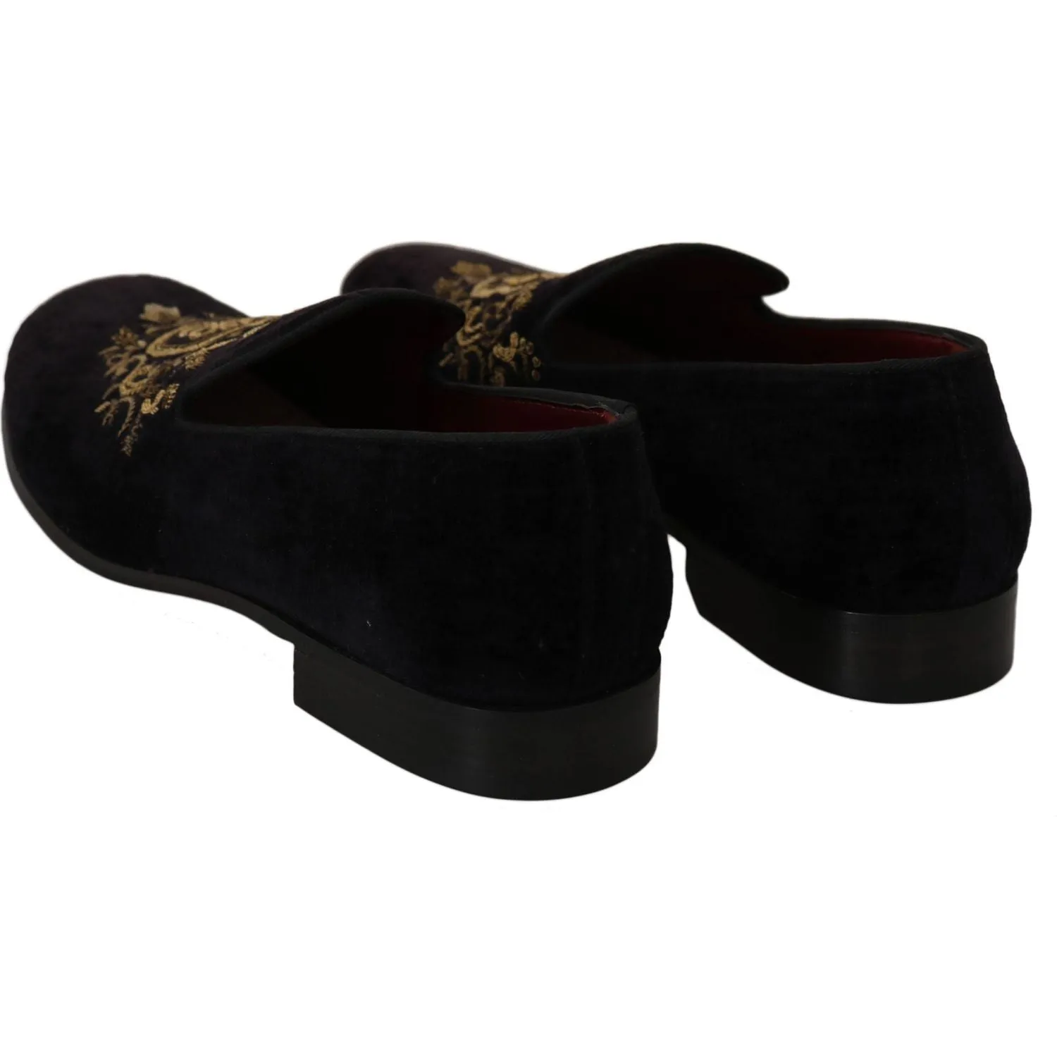 Dolce & Gabbana Elegant Black Loafers with Gold Crown Embroidery