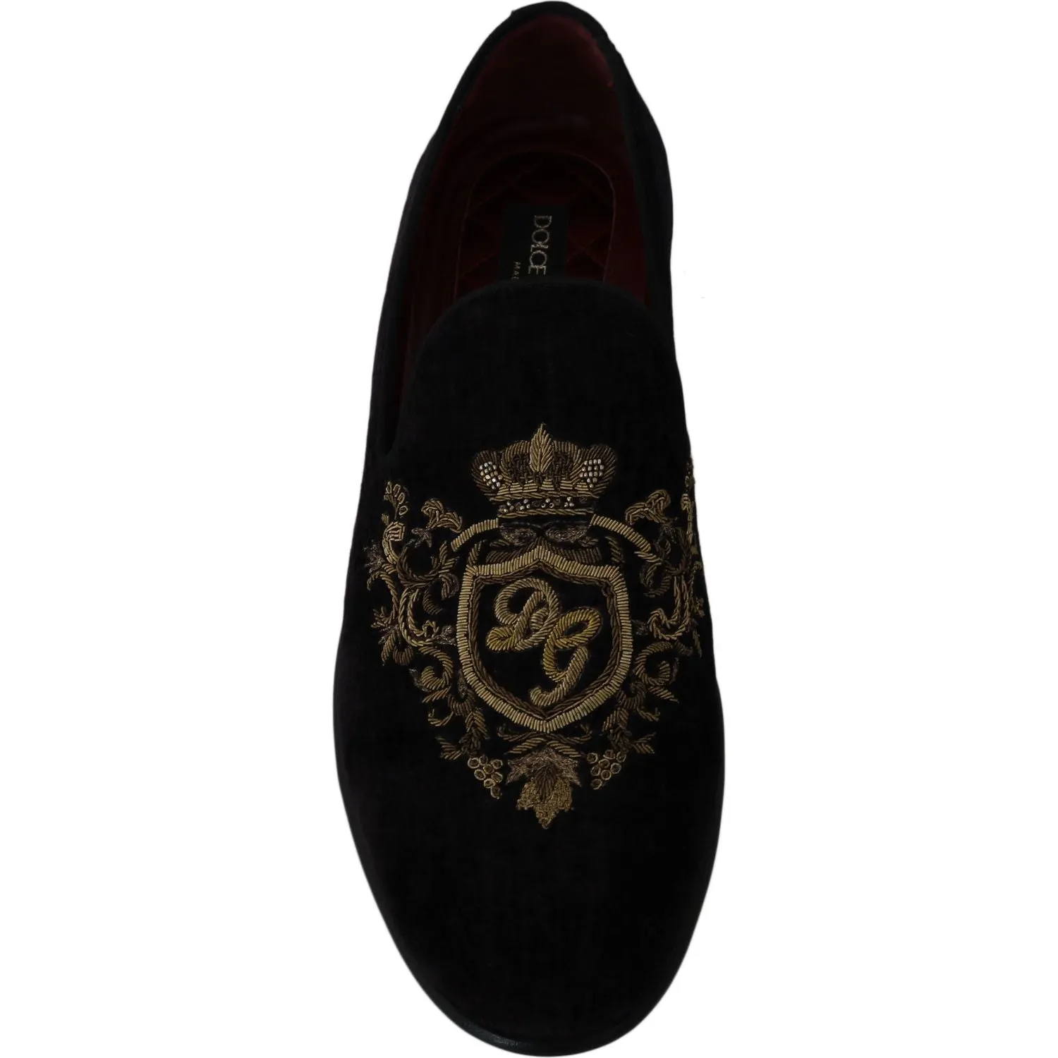 Dolce & Gabbana Elegant Black Loafers with Gold Crown Embroidery