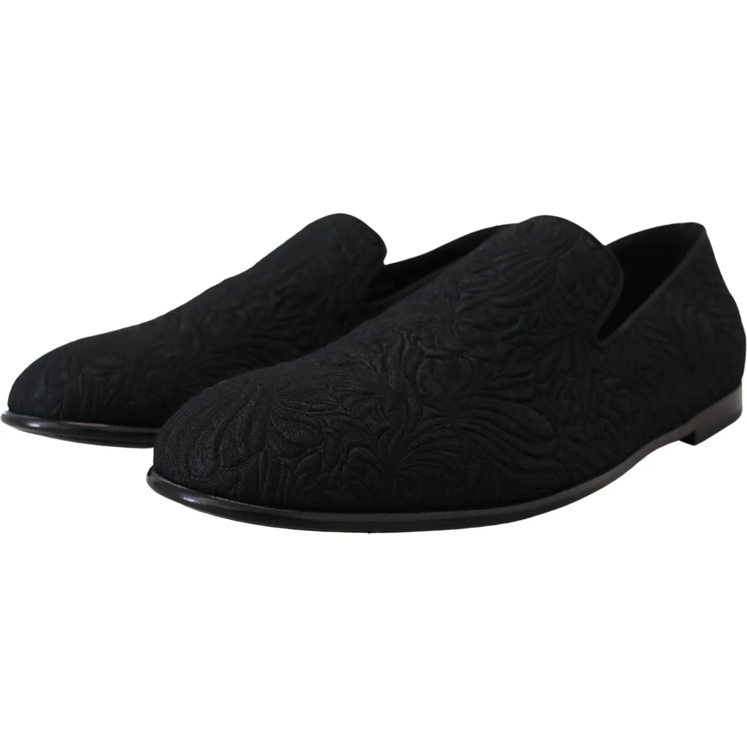 Dolce & Gabbana Elegant Jacquard Black Loafers Slide On Flats