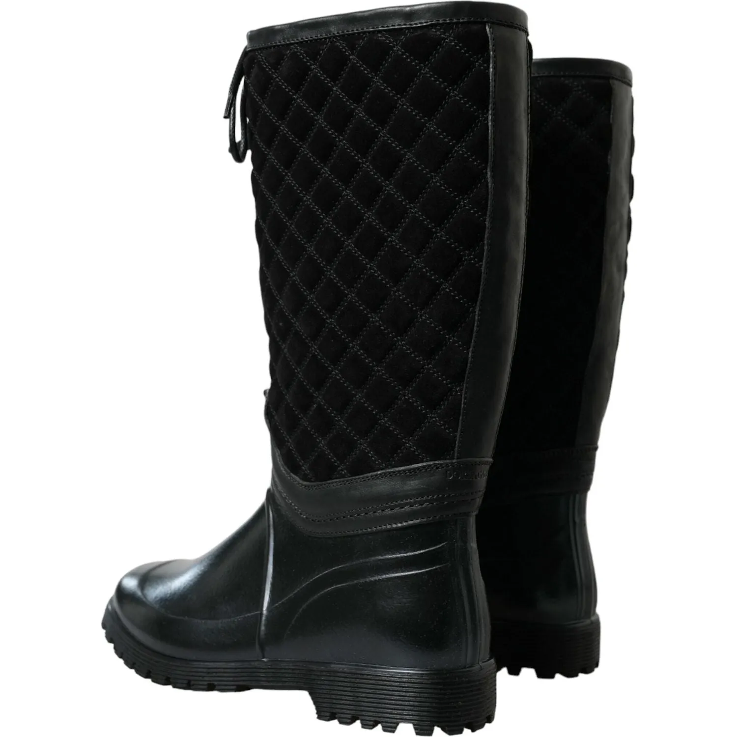 Dolce & Gabbana Elegant Quilted Lace-Up Rain Boots