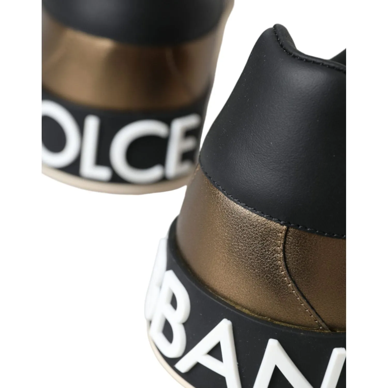 Dolce & Gabbana Gold Black Portofino Calf Leather Sneakers Shoes