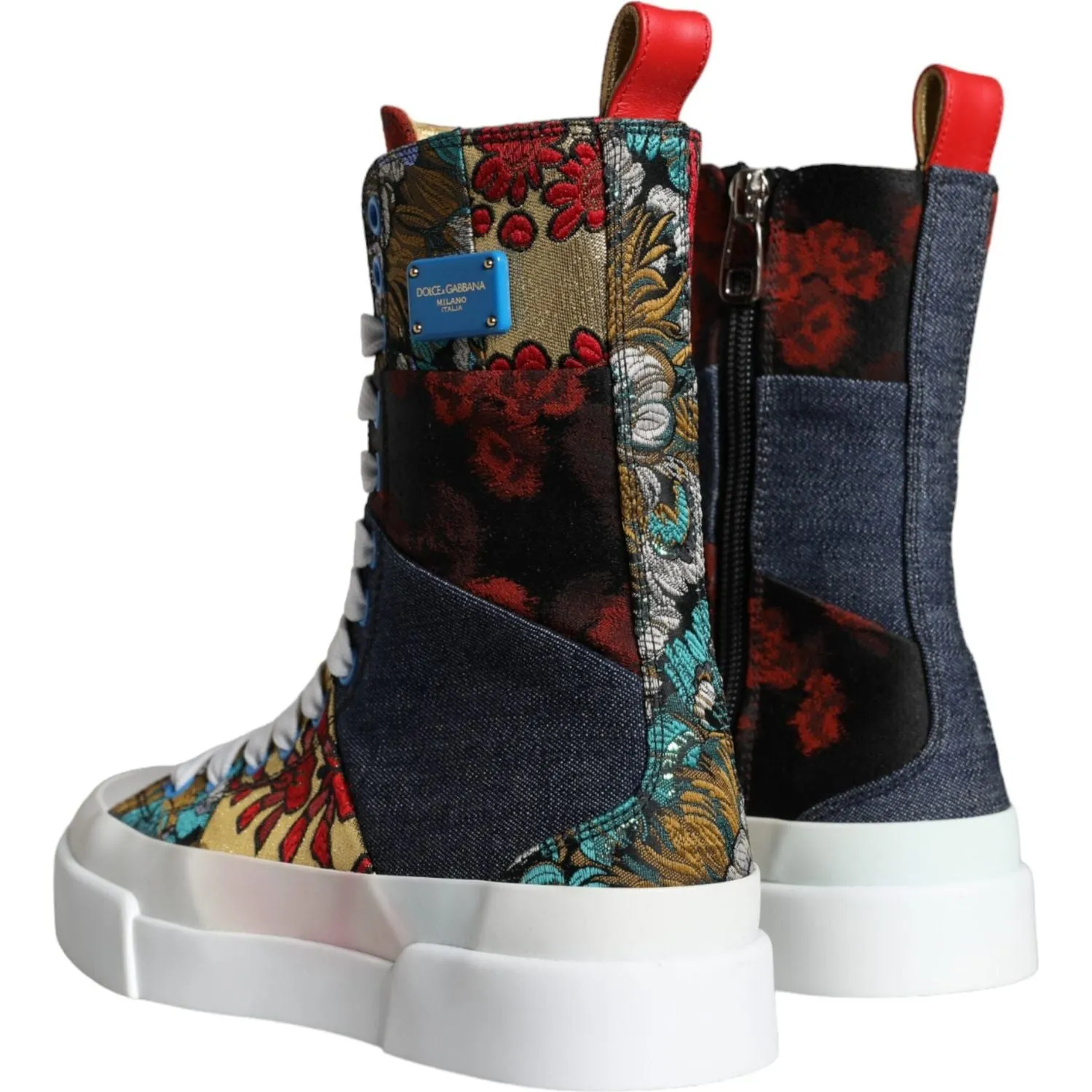 Dolce & Gabbana Multicolor Patchwork Logo High Top Sneakers Shoes