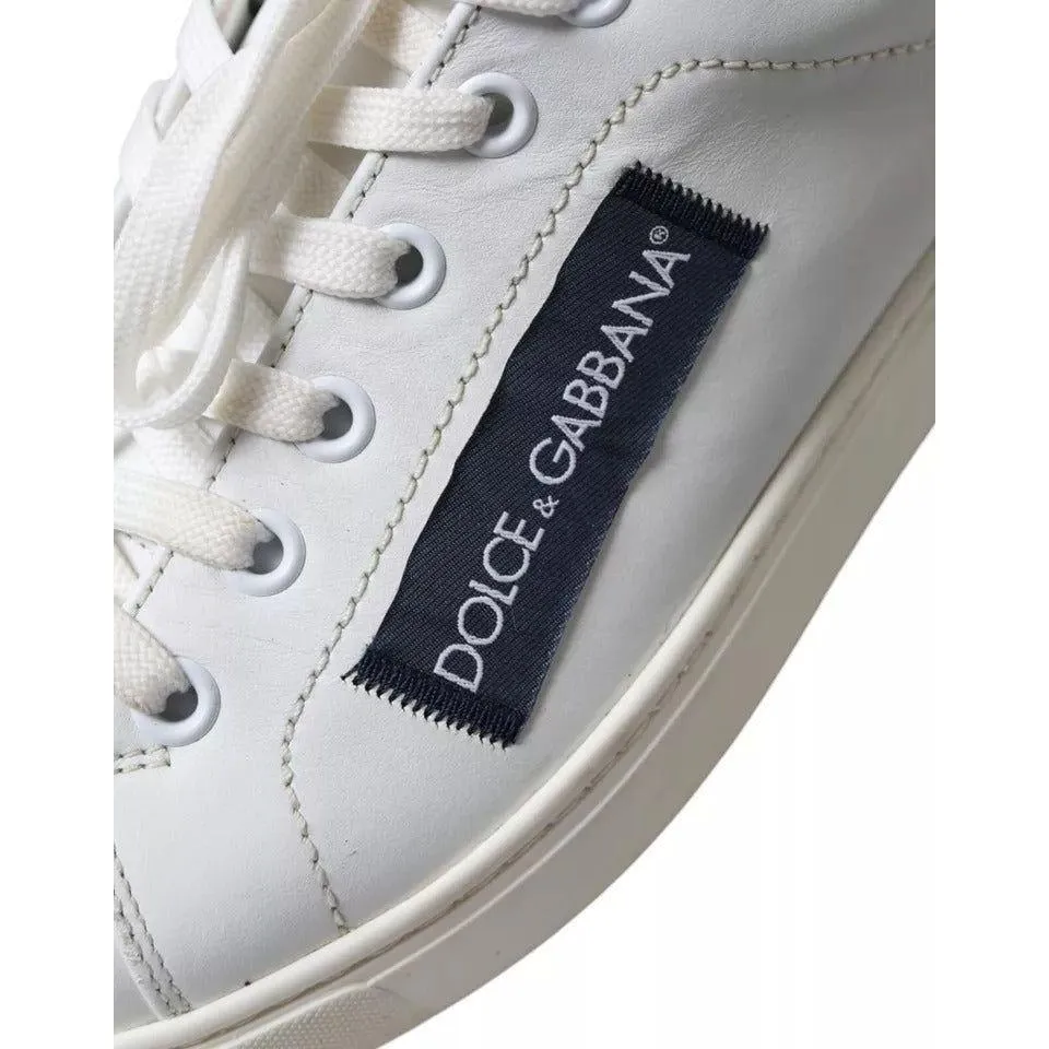 Dolce & Gabbana White Black Leather Low Top Sneakers Portofino Shoes