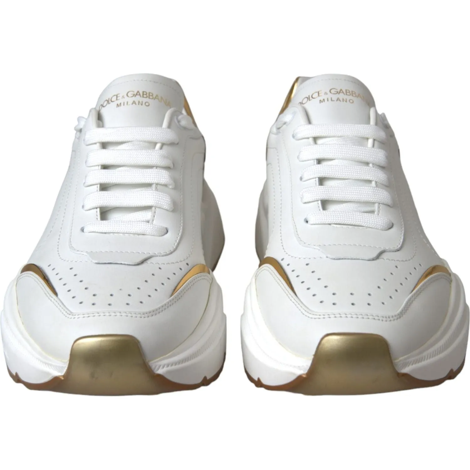 Dolce & Gabbana White Gold DAYMASTER Leather Sneakers Shoes