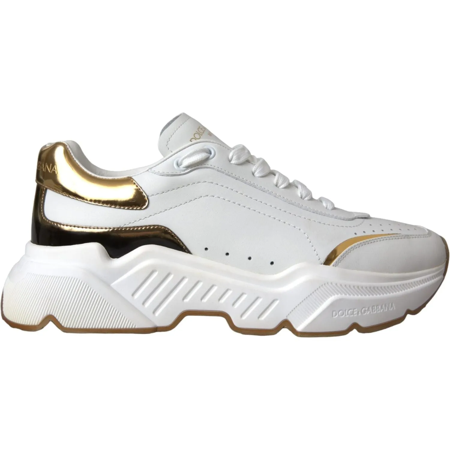 Dolce & Gabbana White Gold DAYMASTER Leather Sneakers Shoes