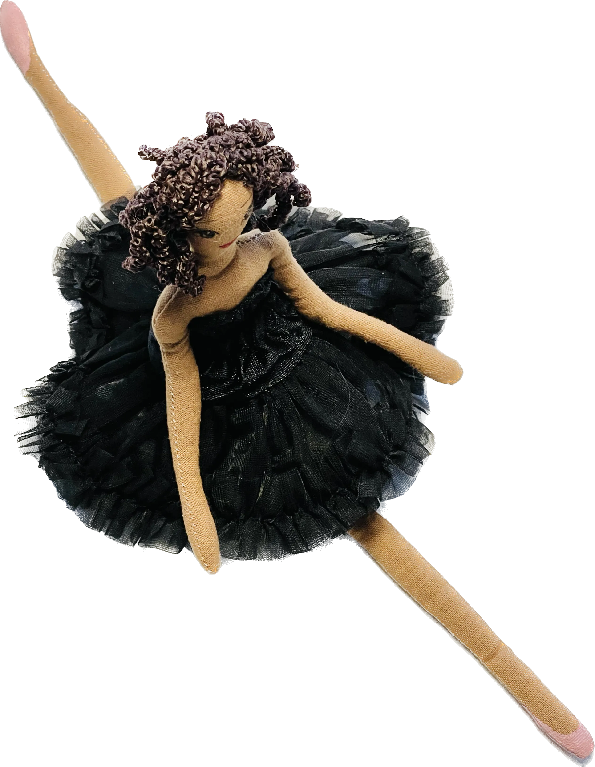 DOLLY FASHION BALLERINA RAG DOLL DARK SKIN CURLY HAIR BLACK