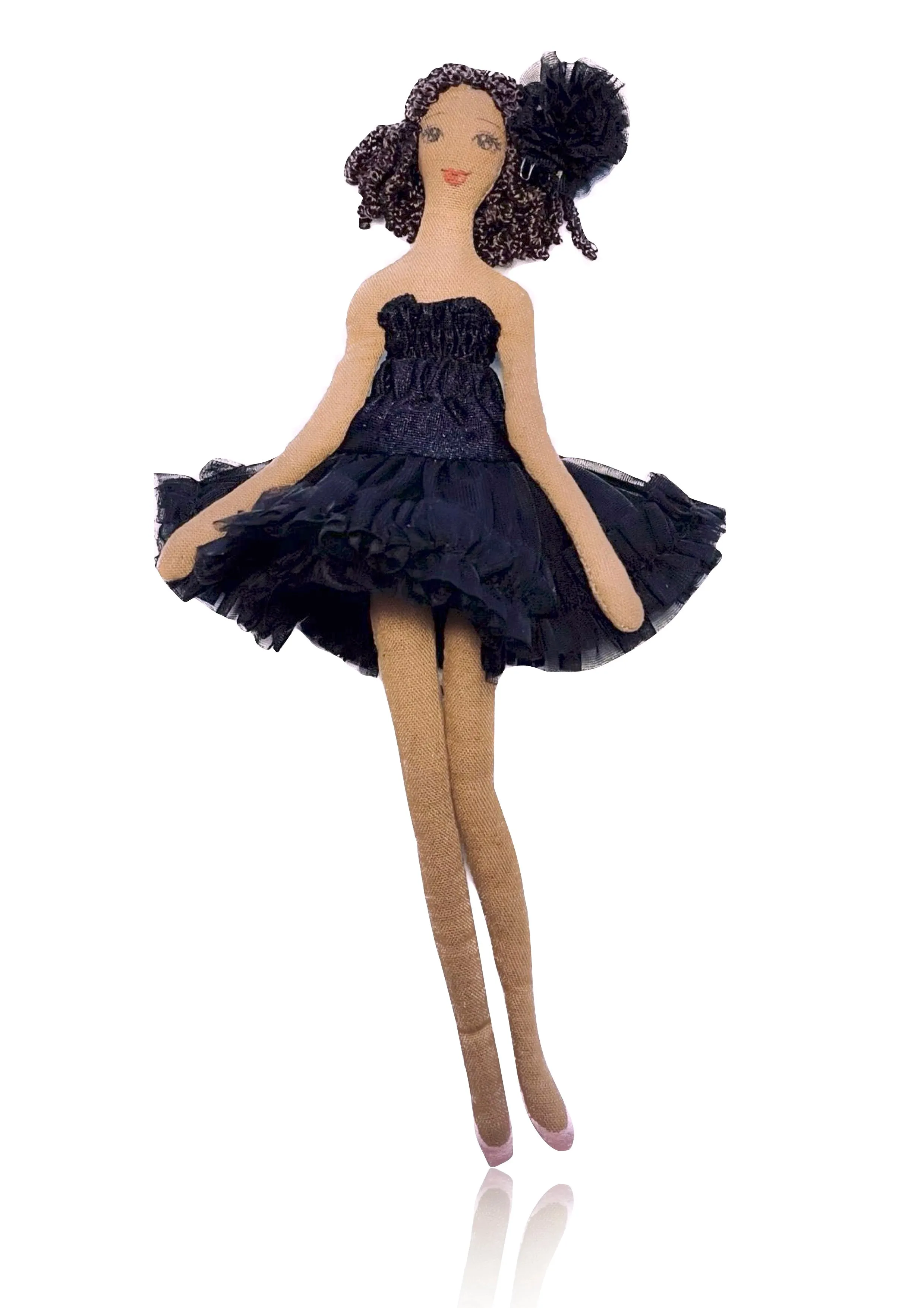 DOLLY FASHION BALLERINA RAG DOLL DARK SKIN CURLY HAIR BLACK