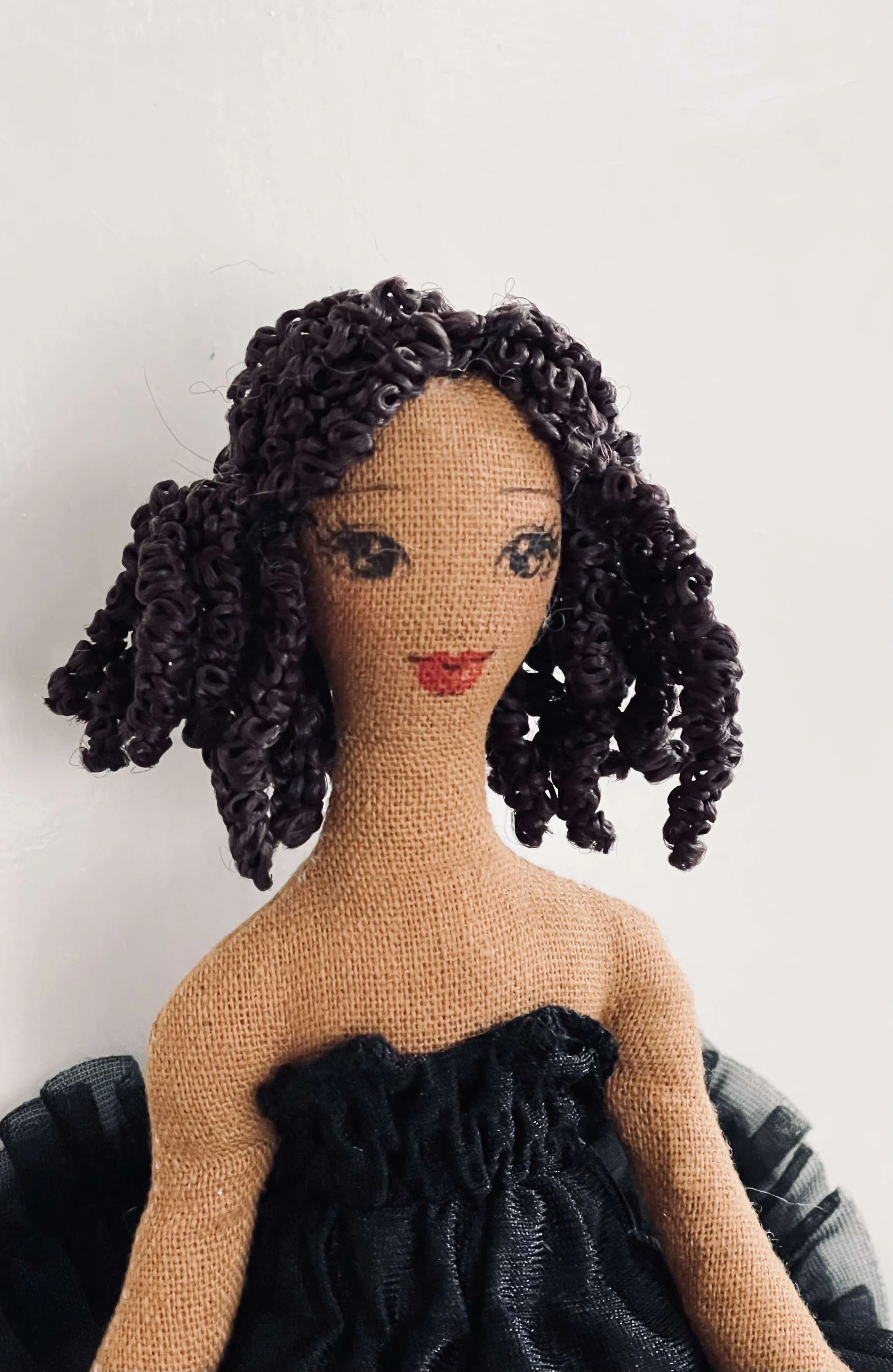 DOLLY FASHION BALLERINA RAG DOLL DARK SKIN CURLY HAIR BLACK