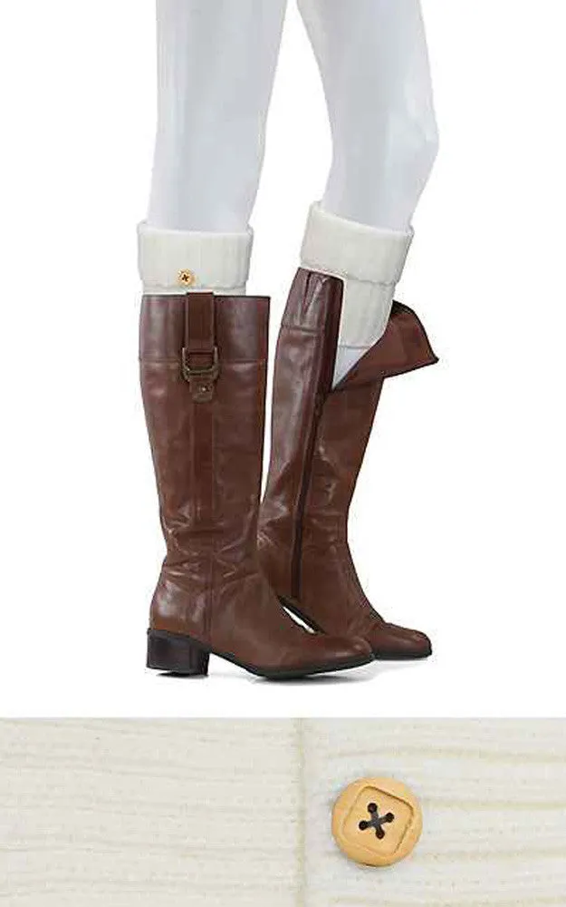 EABC4012 Ivory Button Deco Knit Boots Cuffs