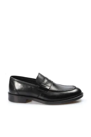 Elegant Black Leather Penny Loafers-Wessi