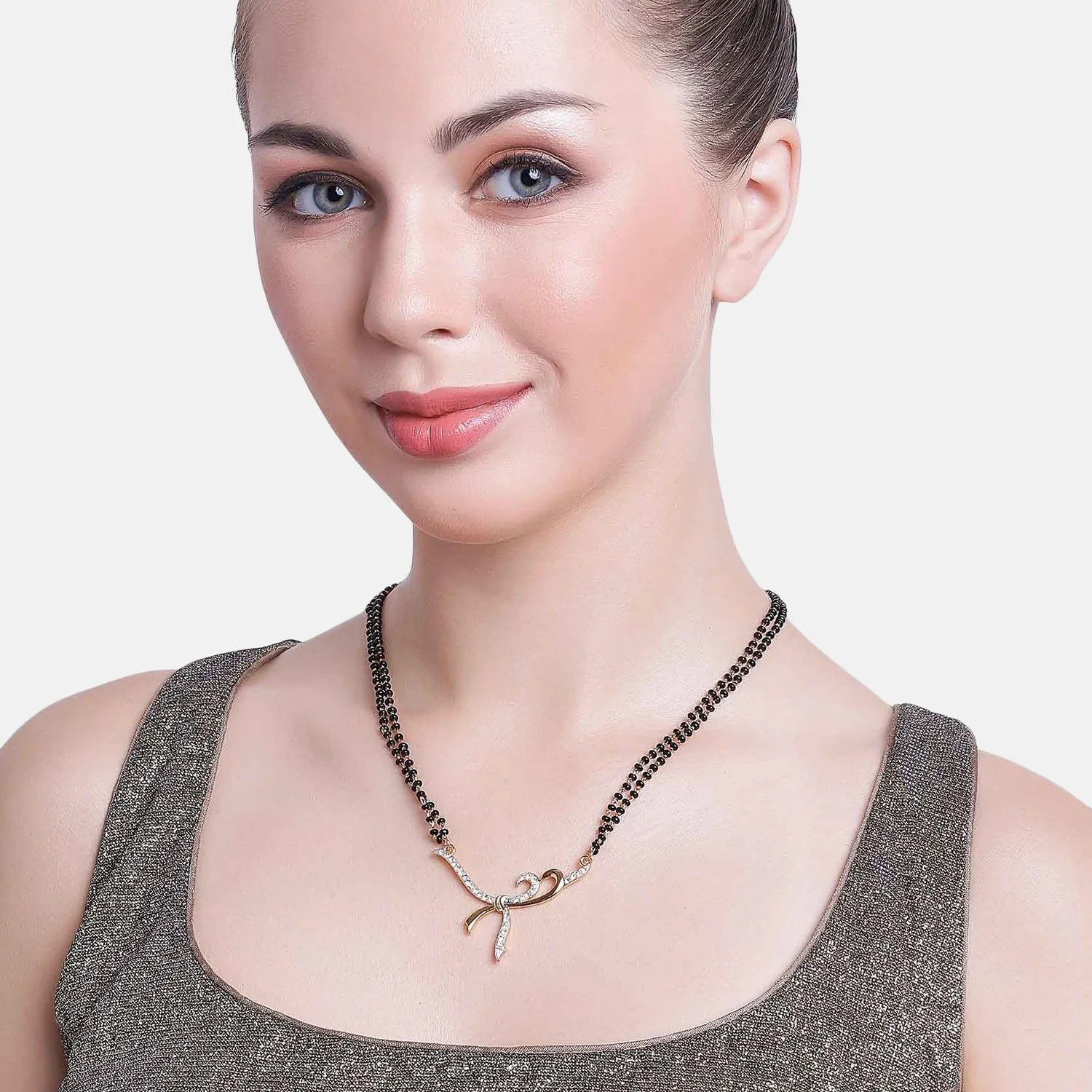 Estele Gold & Rhodium Plated Twisted Knot Mangalsutra Necklace with Austrian Crystals for Women