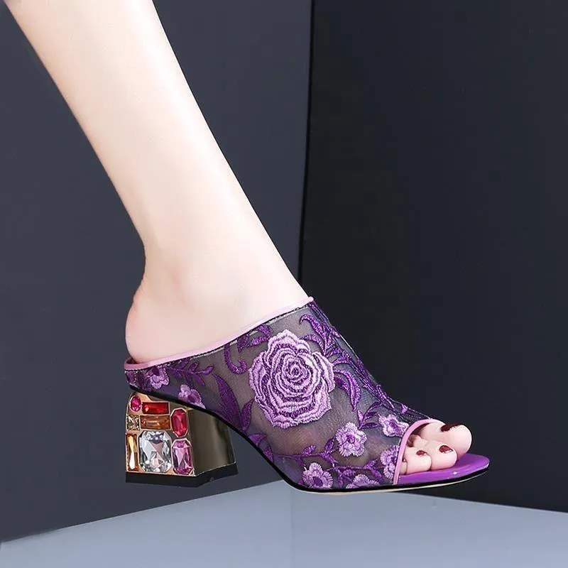 Floral Peep Toe Slip On Shoes