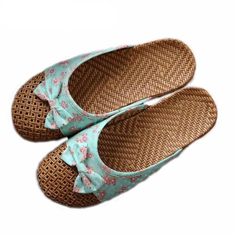 Floral Slip On Flax Slippers Sandals