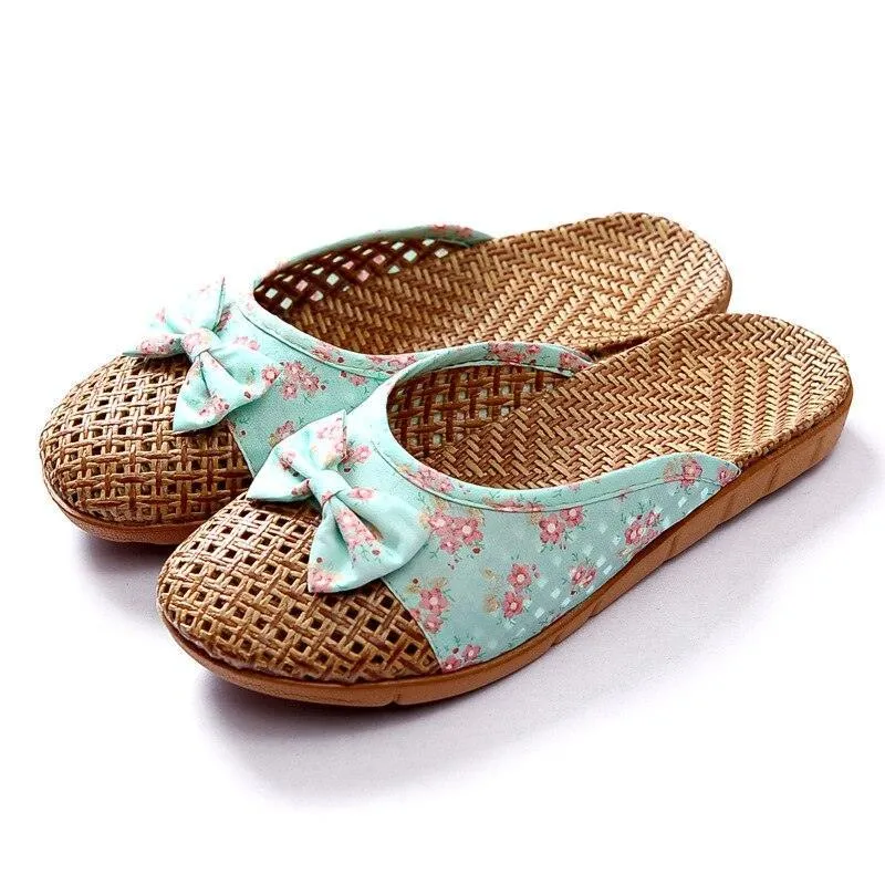 Floral Slip On Flax Slippers Sandals