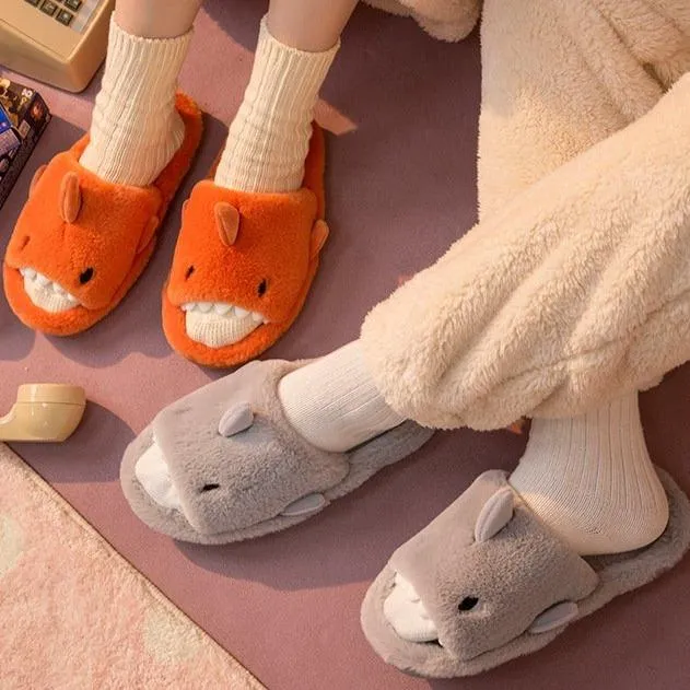 Fluffy Shark Open-toe Plush Slippers