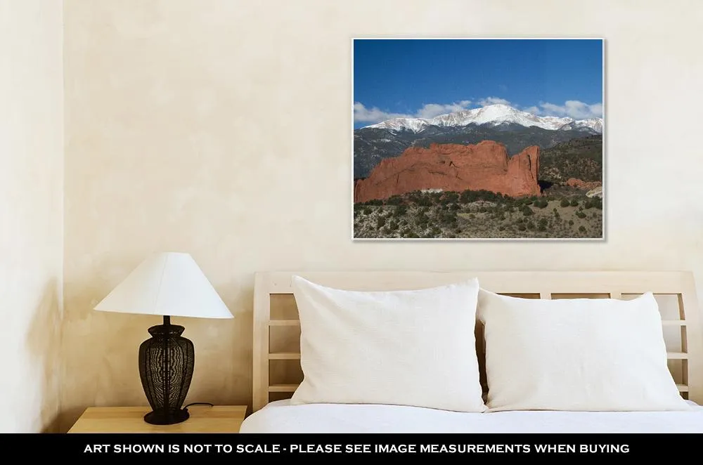 Gallery Wrapped Canvas, Clouds Roll Over Pikes Peak In Colorado Springs With The Red Rock Formation Of