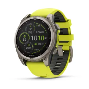 Garmin fēnix® 8 - 47 mm, Solar, AMOLED, Sapphire, Premium Multisport GPS Smartwatch, Long-Lasting Battery Life, Dive-Rated, Built-in LED Flashlight, Titanium with Amp Yellow/Graphite Band